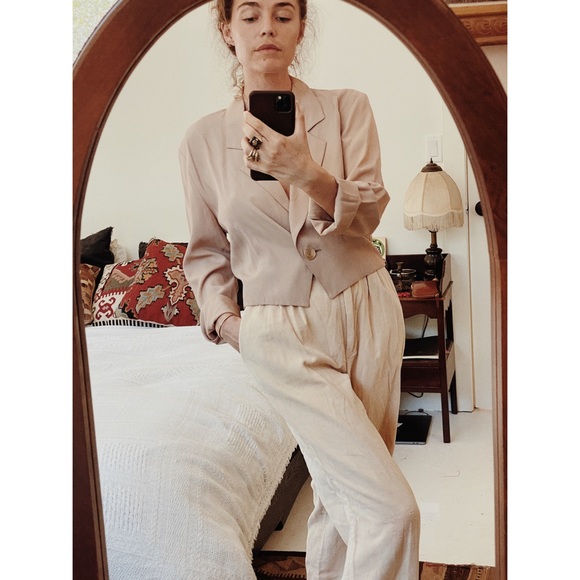 90s Vintage Dusty Rose Taupe Blouse- M - Picture 2 of 9